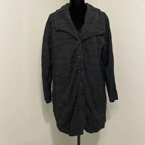 Pure by Ulla Popken Black Textured Lagenlook Cotton Button Down‎ Shirt Jacket